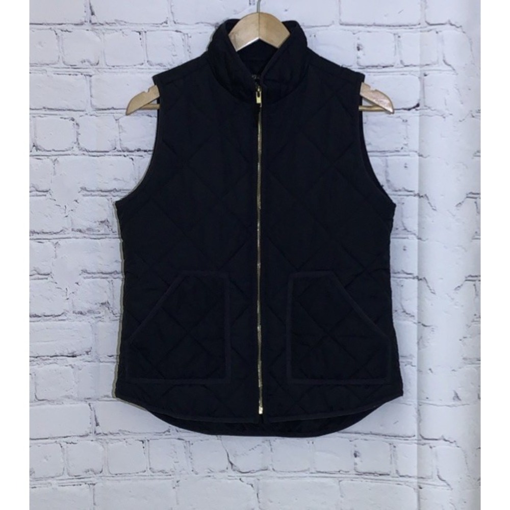 J. CREW Mercantile Quilted Vest Women's Small Black Full Zip Lined Pockets